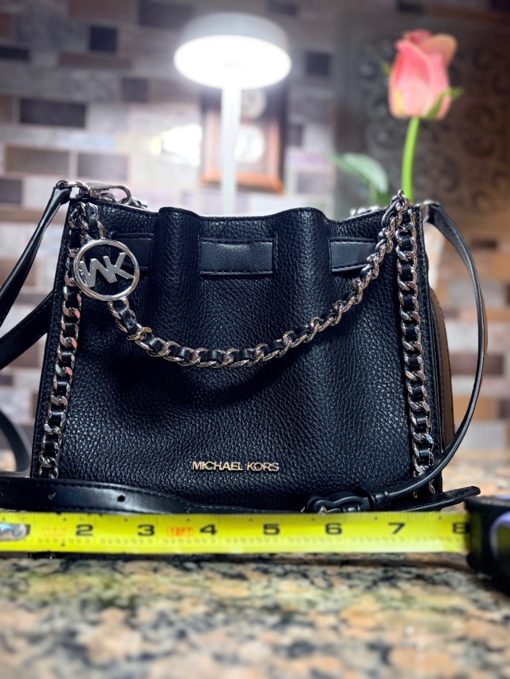 Michael Kors Mina Small Black Chain Crossbody Bag